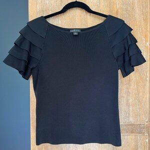 Carlisle Ruffled Short Sleeve Black Top- S